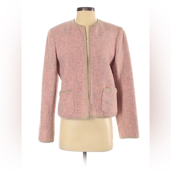 Jones New York Jackets & Blazers - JONES NEW YORK SIGNATURE Pink & Tan Tweed Wool Blazer Pockets Vintage Retro